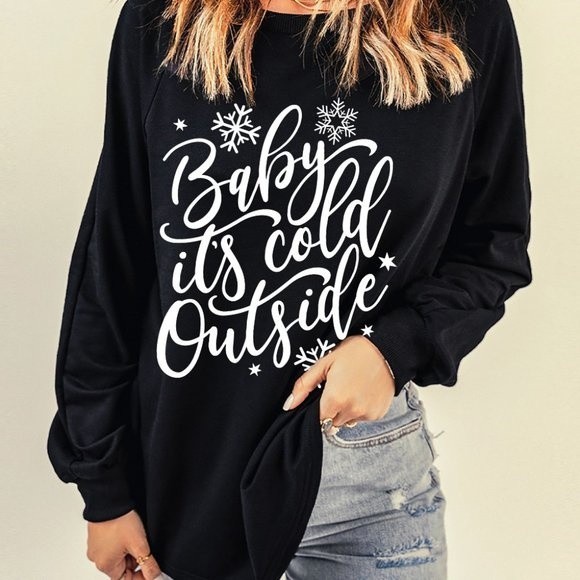 Baby its cold outside Black Snowflake Pullover Sweatshirt - Picture 4 of 5